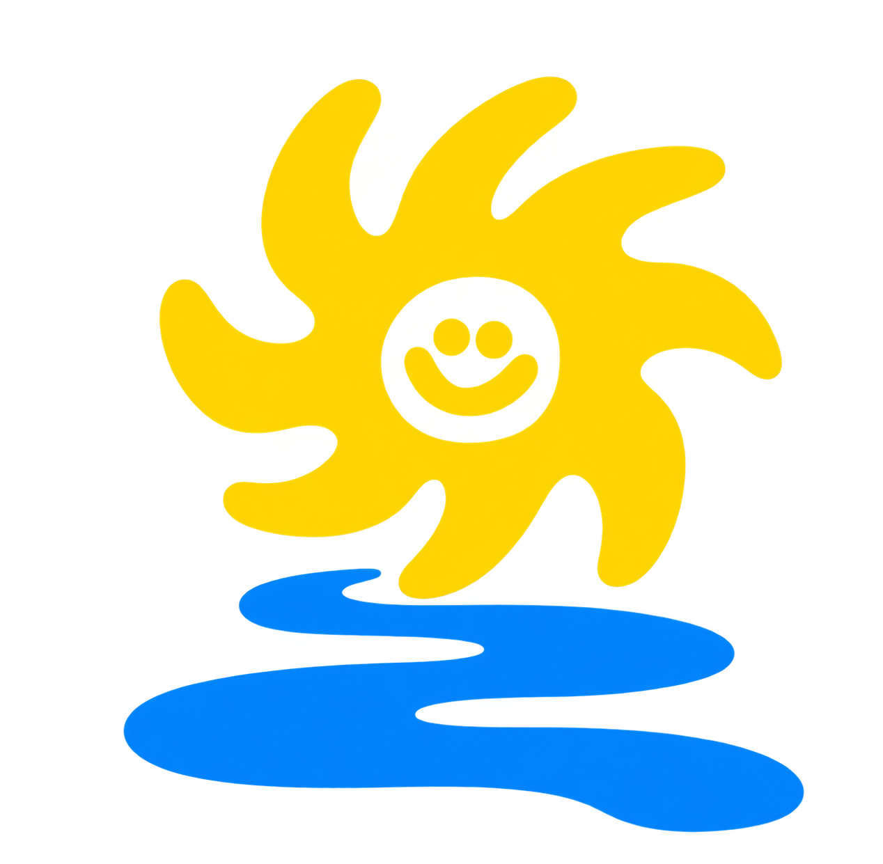 Smiling sun above a blue river